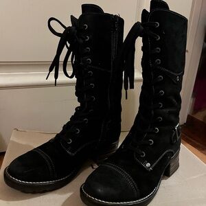 Black suede Taos Footwear “Tall Crave” boots.